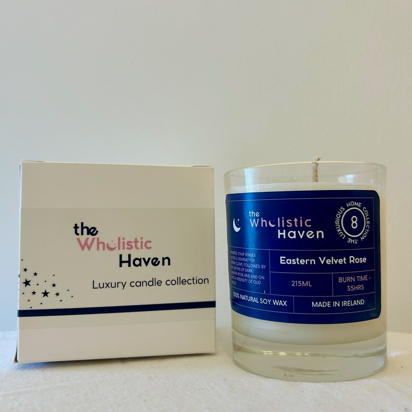 The Wholistic Haven Luxury Eastern Velvet Rose Candle with gift box - Dark. Opulent. Addictive. Clove • Damask Rose • Oud Wood • 200g Soy Wax
