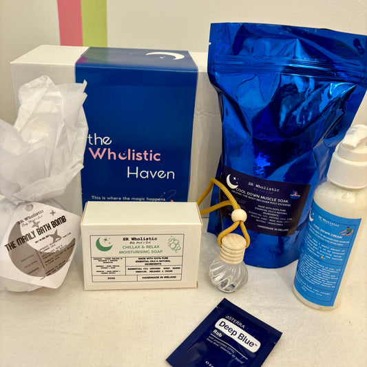 Father’s Day Gift Set – Fire Up & Wind Down Kit for Him - includes bath bomb, soap, muscle soak, cool down cream, car air-freshener & deep blue sample. All Natural ingredients & 100% essential oils