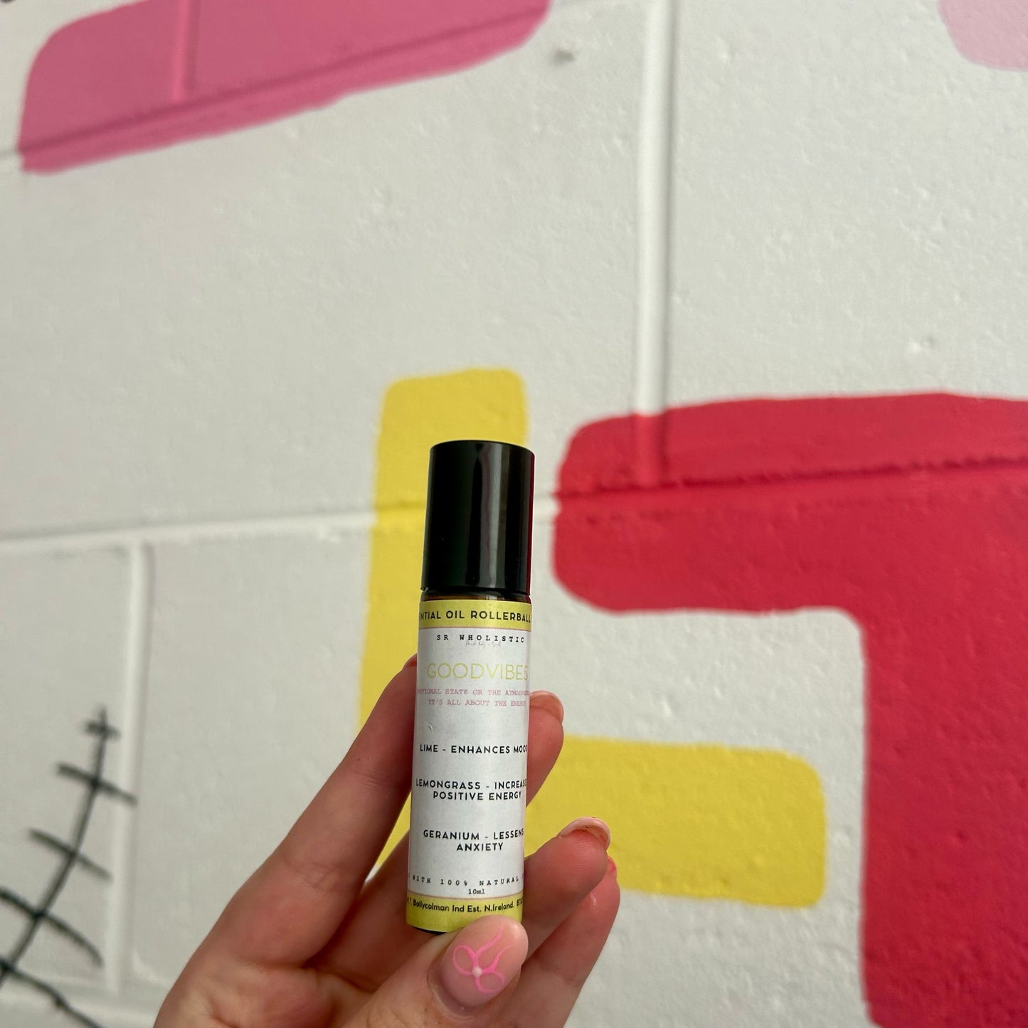 Goodvibes essential oil rollerball blend  - geranium, lemon & lime. Positivity blend