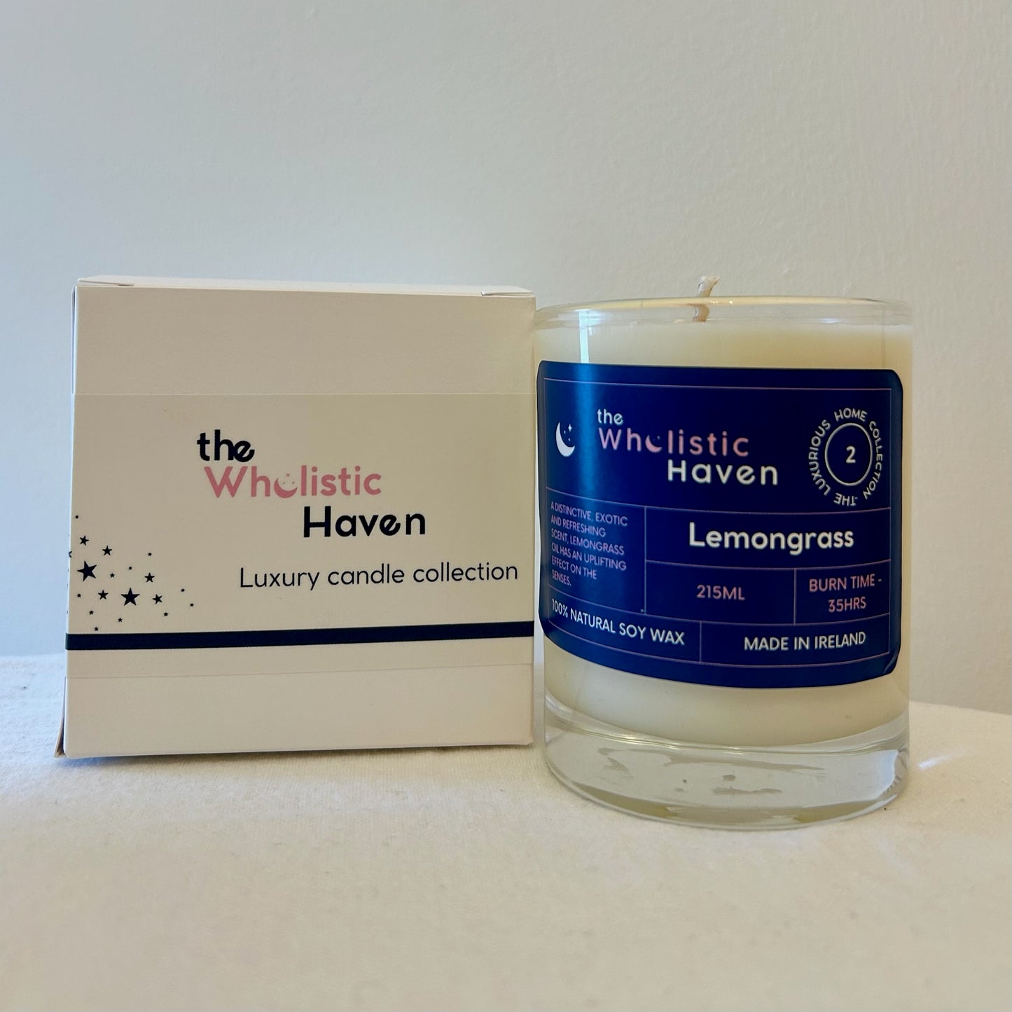 The Wholistic Havens Lemongrass Luxury candle with box - Bright. Uplifting. Refined. Hand-poured • Soy Wax • Essential Oil Blend • 200g