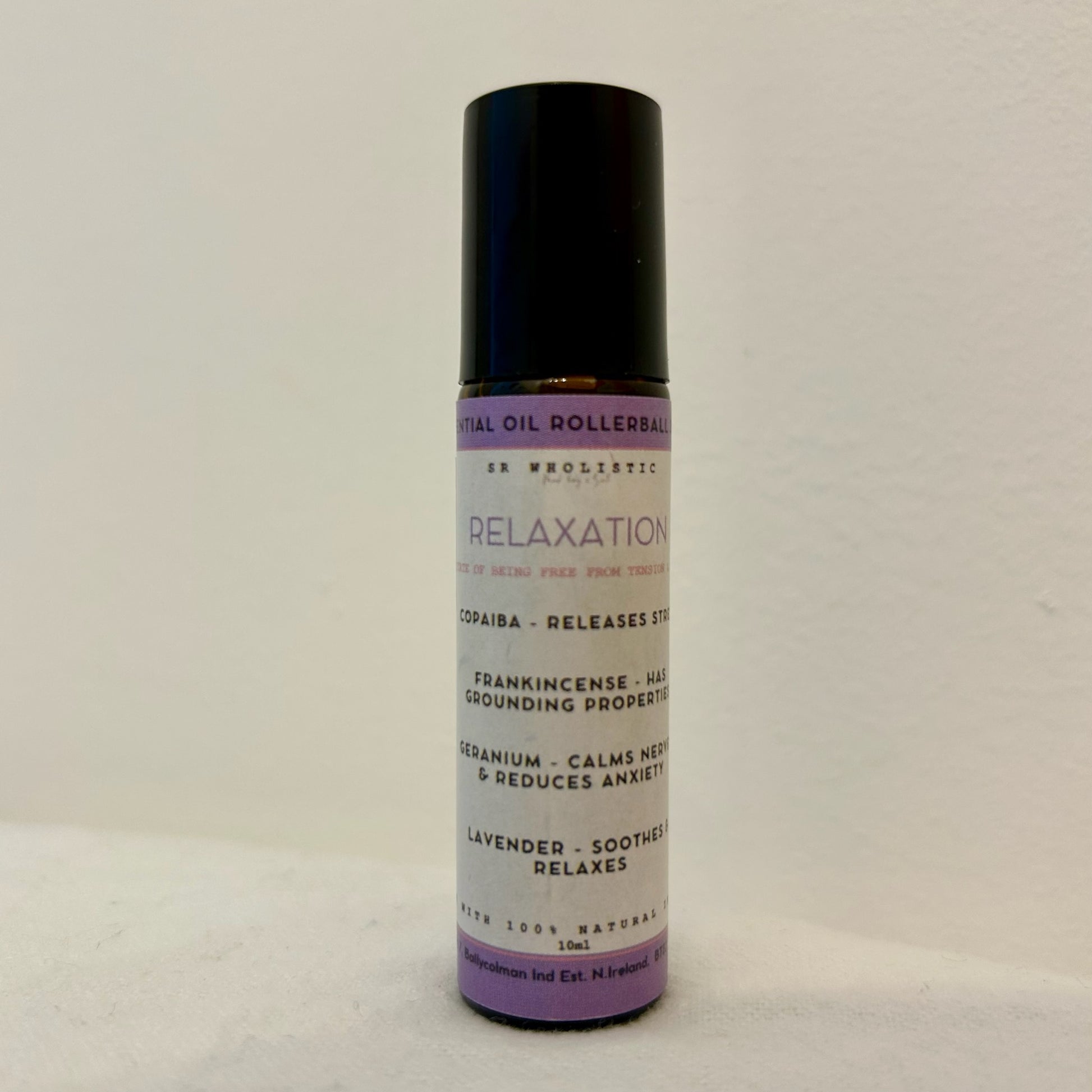 Relaxation essential oil rollerball blend - copaiba, frankincense, geranium & lavender.