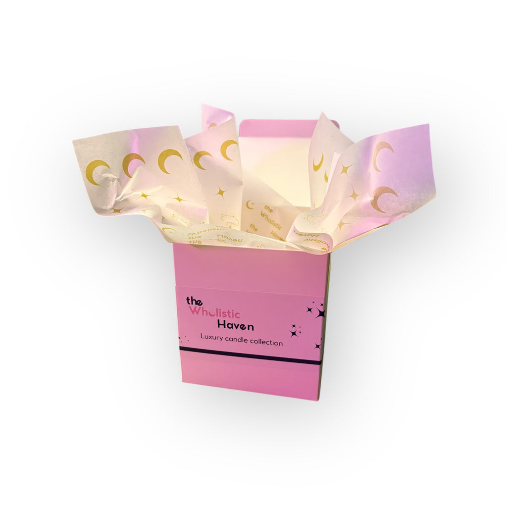 Candle box with logo tissue paper
