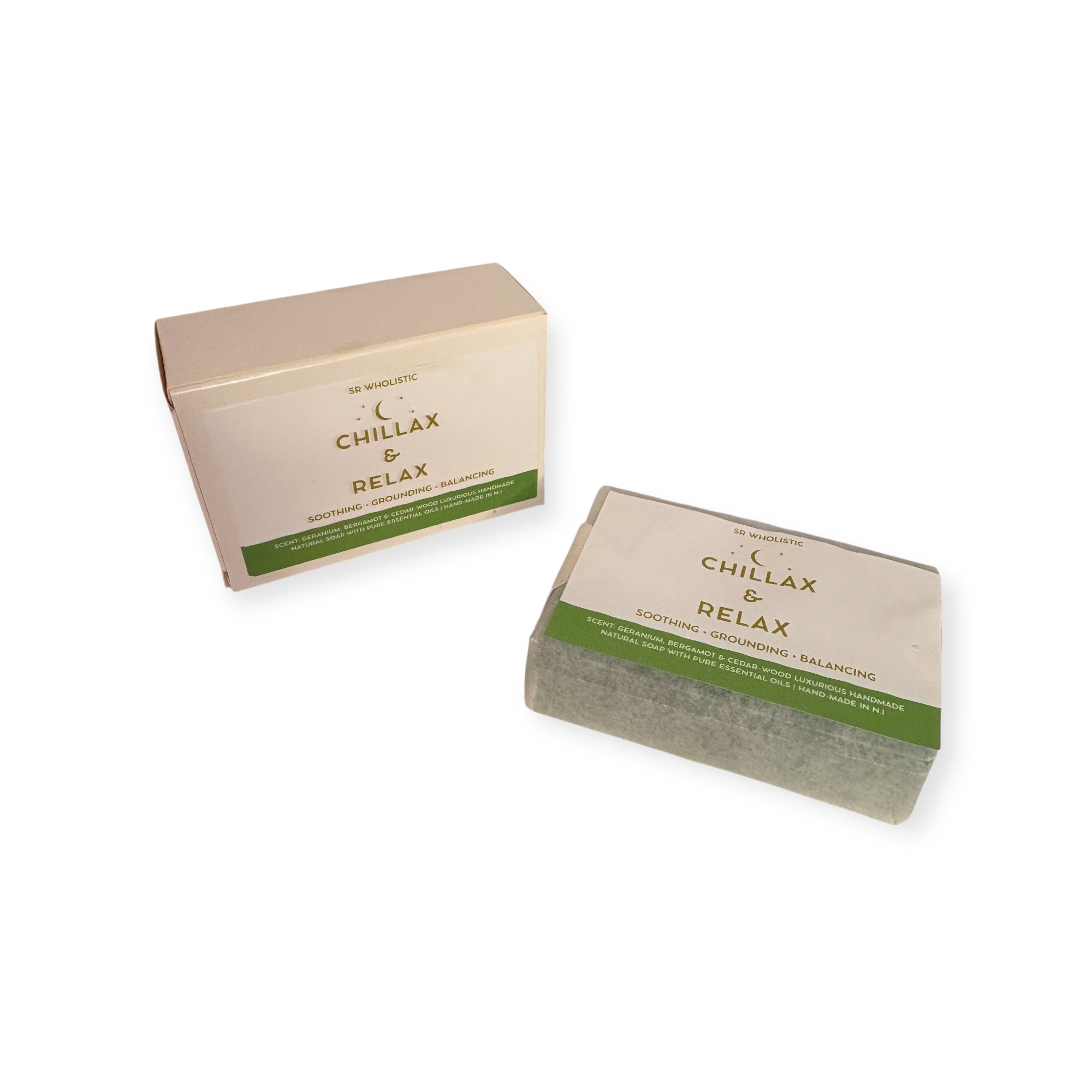 'Chillax & Relax' soap with a box on a white background
