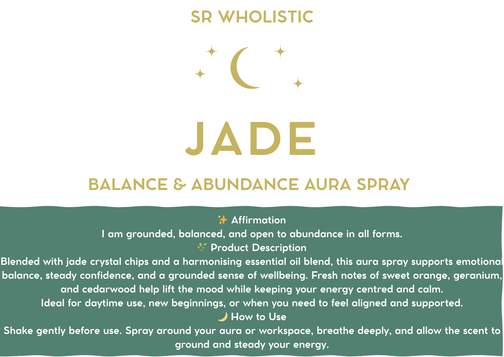 Jade Aura Spray 50ml | Sweet Orange, Geranium & Cedarwood Crystal Mist