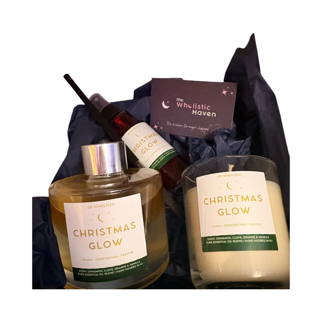Christmas Glow Candle, Reed Diffuser & Room Spray Gift Set – Orange, Cinnamon, Clove & Benzoin