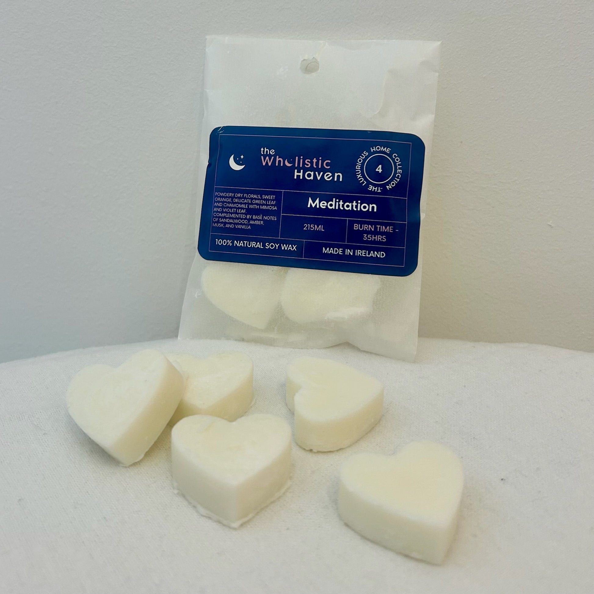 The Wholistic Haven Luxury Meditation Wax Melts. Sacred. Soft. Soul-Soothing. Sweet Orange • Chamomile • Violet Leaf • Sandalwood • Amber Musk • Vanilla
Hand-poured Soy Wax • Essential Oil Blend. 5 heart shaped wax melts