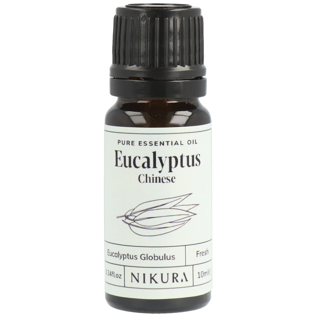 Nikura Eucalyptus essential oil bottle on a white background