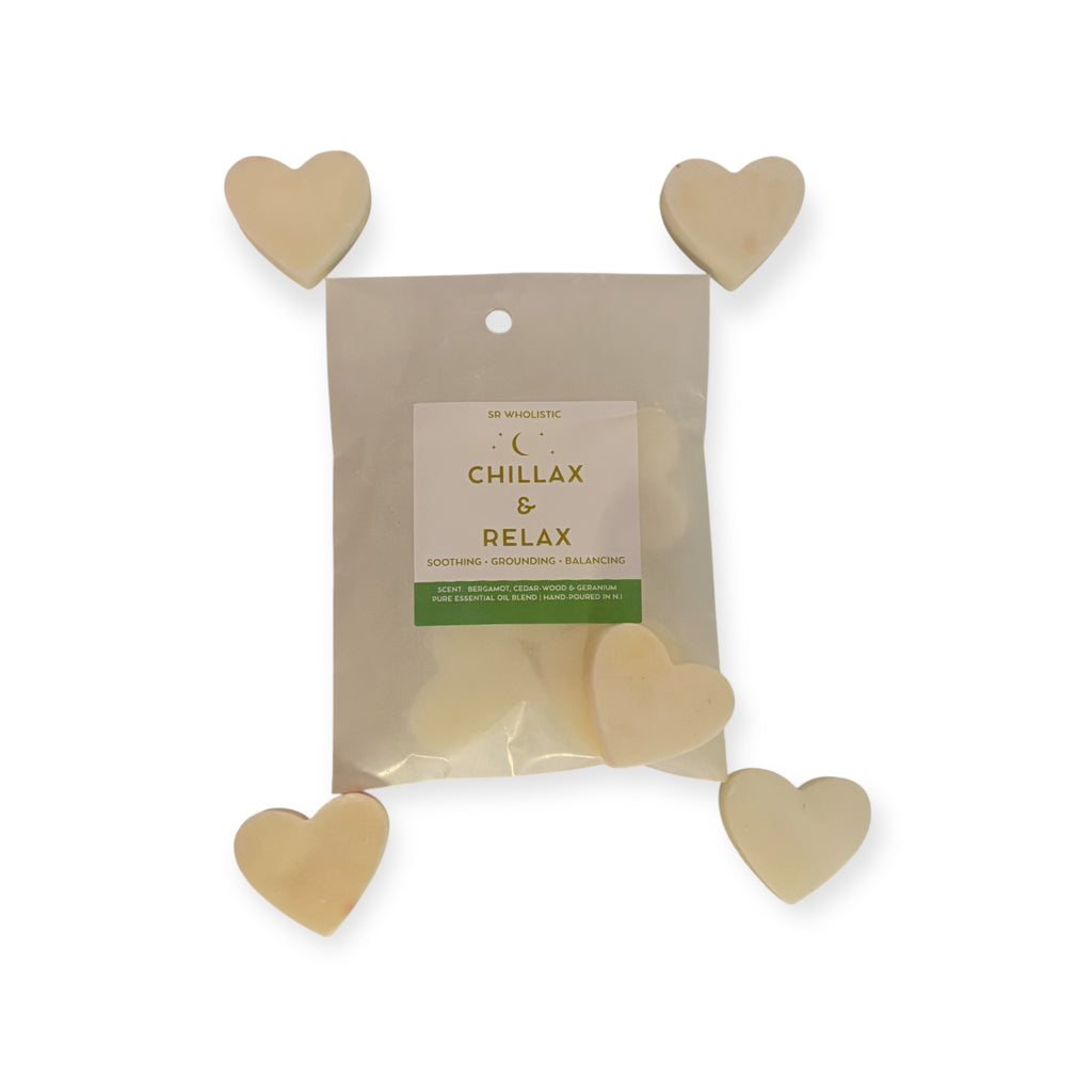 "Chillax & Relax Wax Melts" – Cedarwood, Geranium & Bergamot (5 Heart Melts)