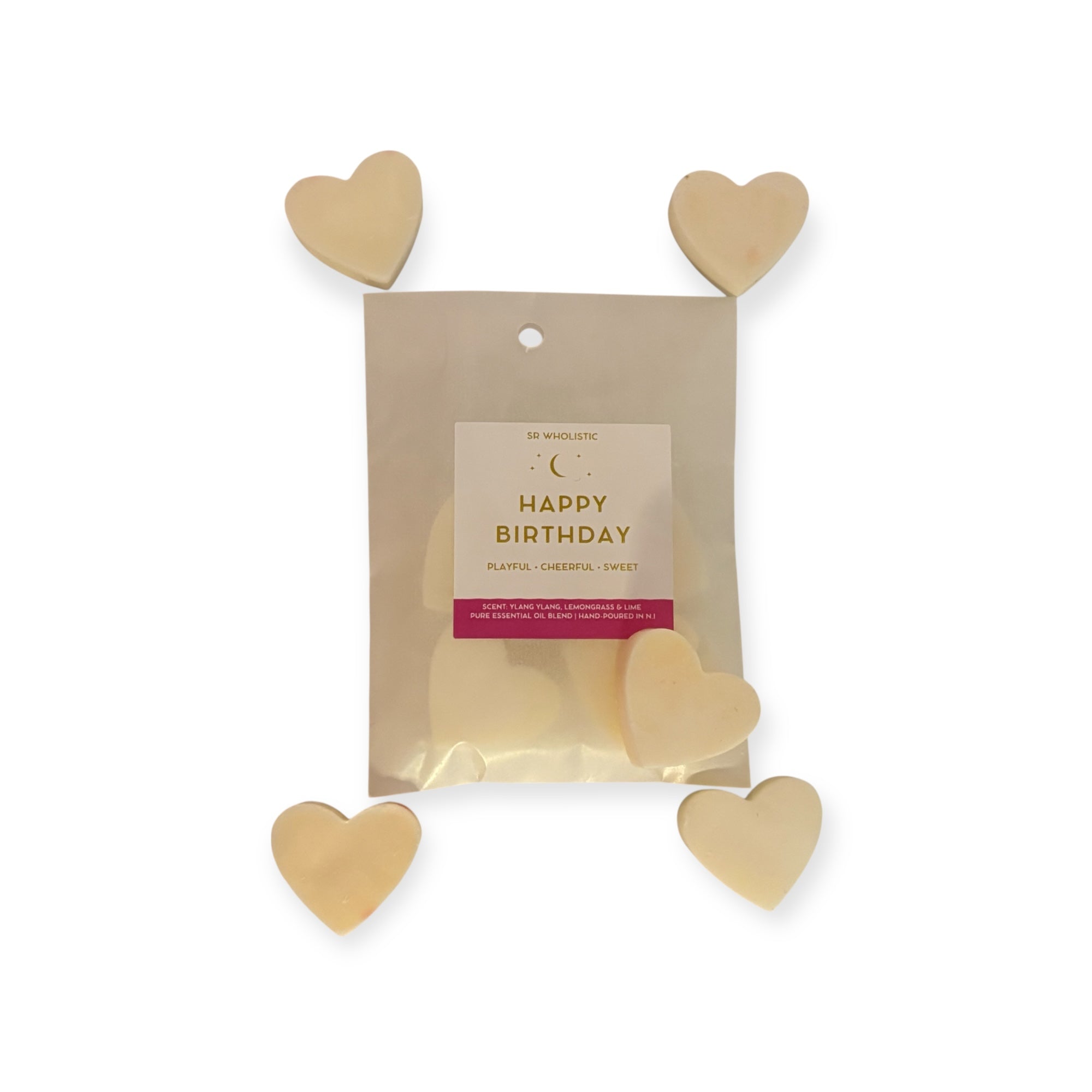 "Happy Birthday" Wax Melts – Lemongrass, Ylang Ylang & Lime (5 Heart Melts)