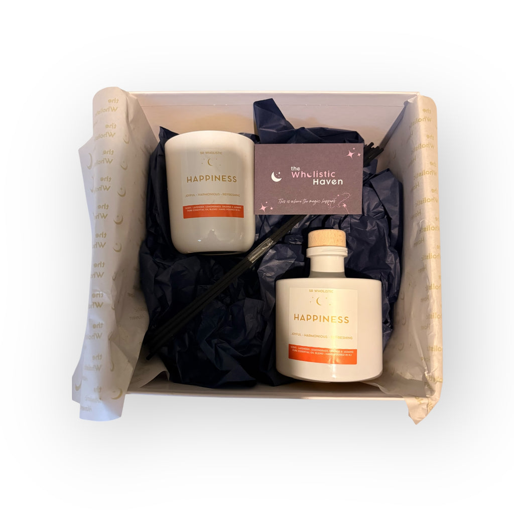 Happiness Candle & Reed Diffuser Set – Jasmine, Lemongrass, Orange & Lavender