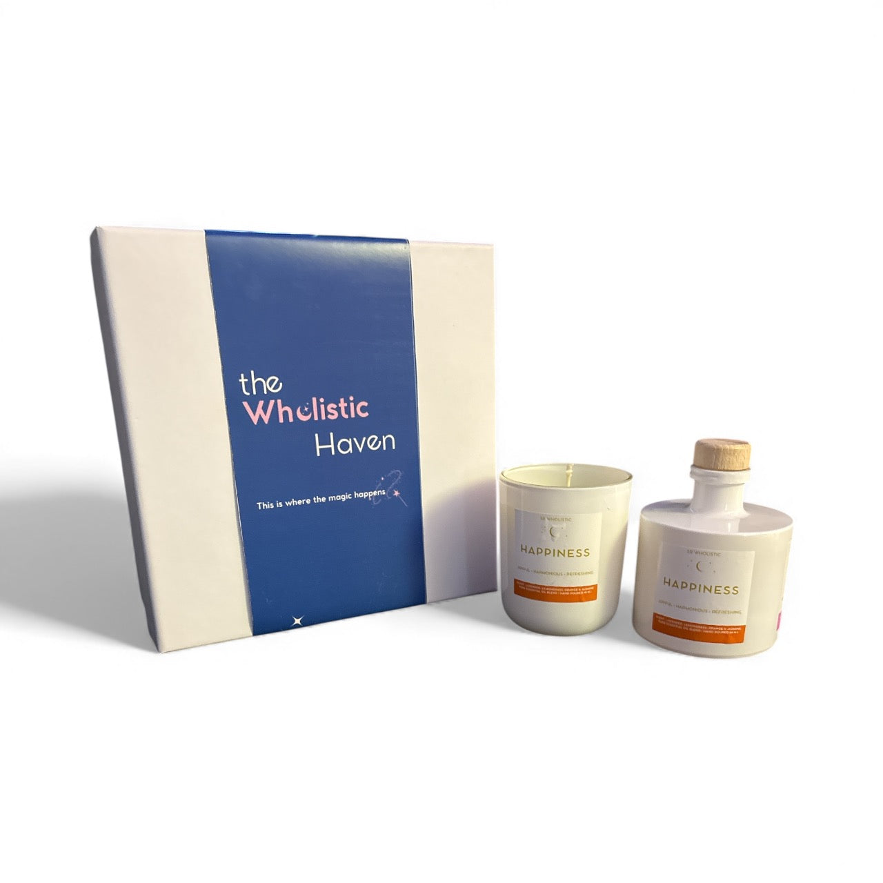 Happiness Candle & Reed Diffuser Set – Jasmine, Lemongrass, Orange & Lavender