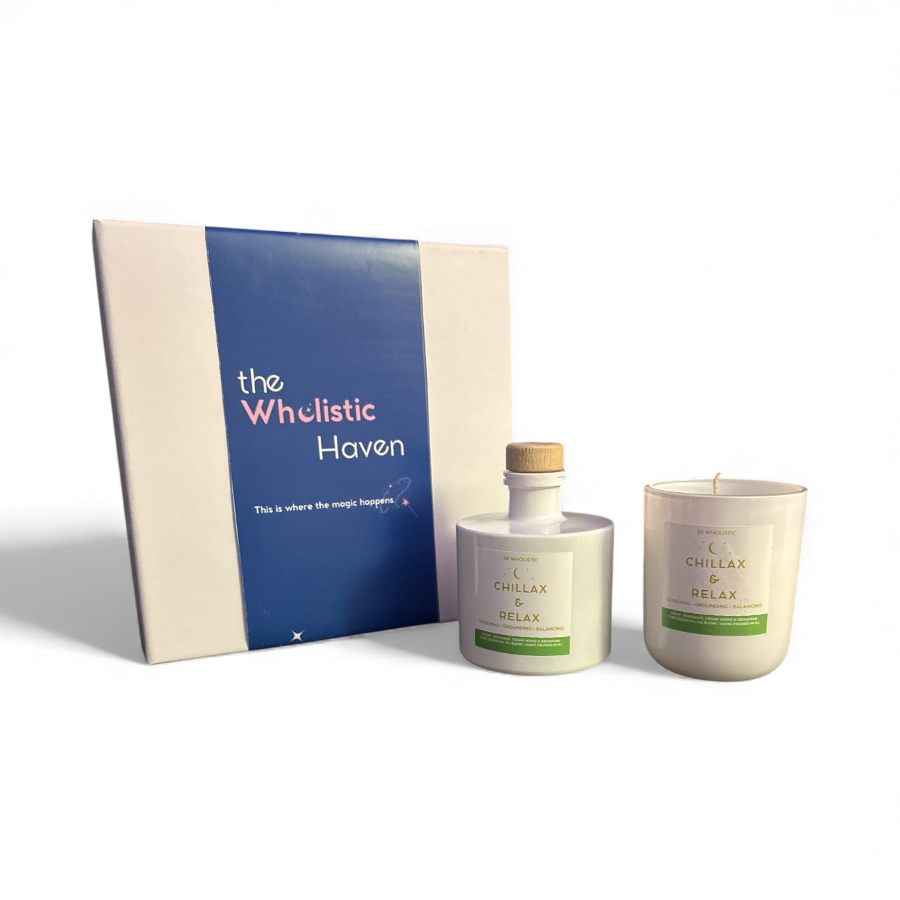 Chillax & Relax Candle & Reed Diffuser Set – Cedarwood, Bergamot & Geranium