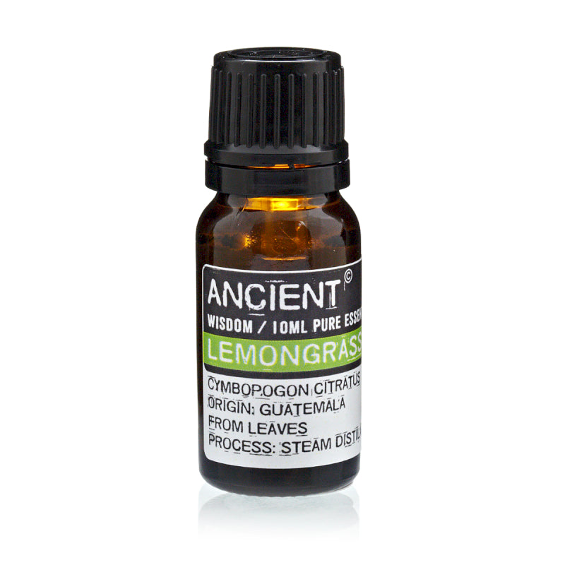 Bottle of Ancient Wisdom Lemongrass essential oil on a white background