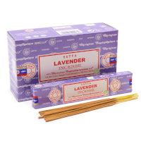Lavender incense sticks with packaging on a white background