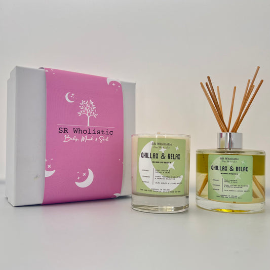 Chillax and relax candle and diffuser set